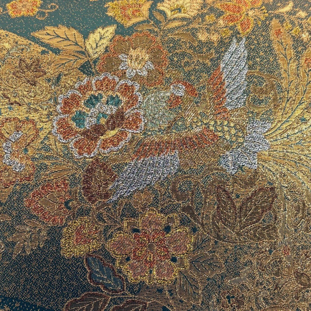 【美品】 袋帶 秀品級 更紗 金金箔 金色 六通 純蠶絲