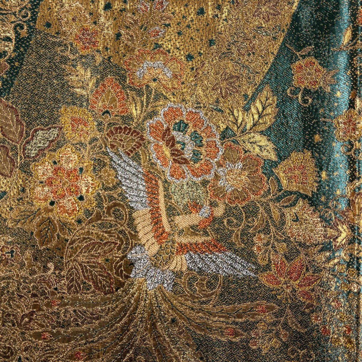 【美品】 袋帶 秀品級 更紗 金金箔 金色 六通 純蠶絲