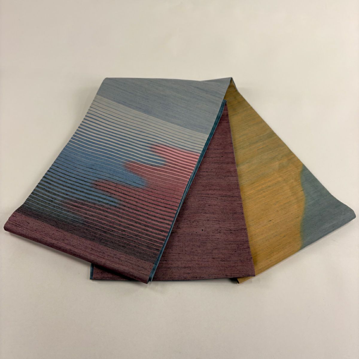 【美品】 袋帶 秀品級 紬織織 霞 金金箔 灰 深藍色 お太鼓柄 純蠶絲
