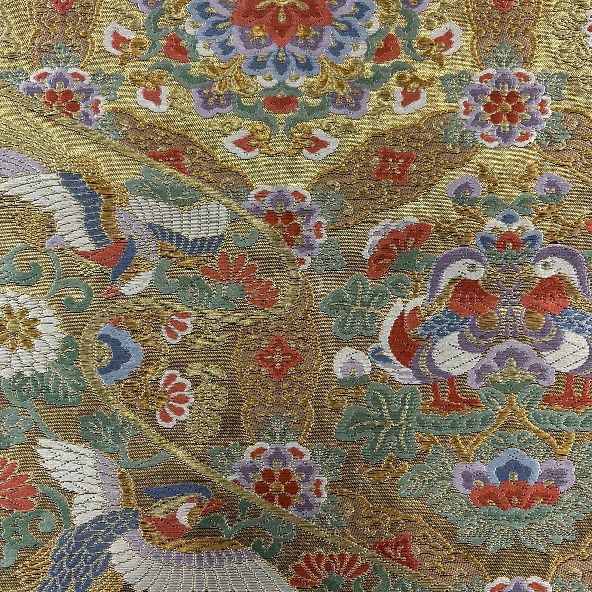 【美品】 袋帶 秀品級 華紋 向鳥 金絲 金金箔 金色 六通 純蠶絲