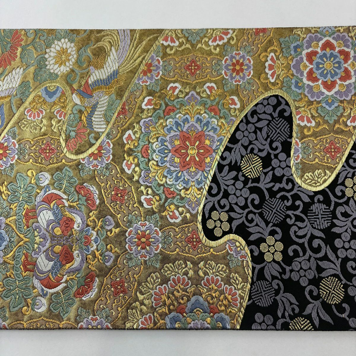 【美品】 袋帶 秀品級 華紋 向鳥 金絲 金金箔 金色 六通 純蠶絲