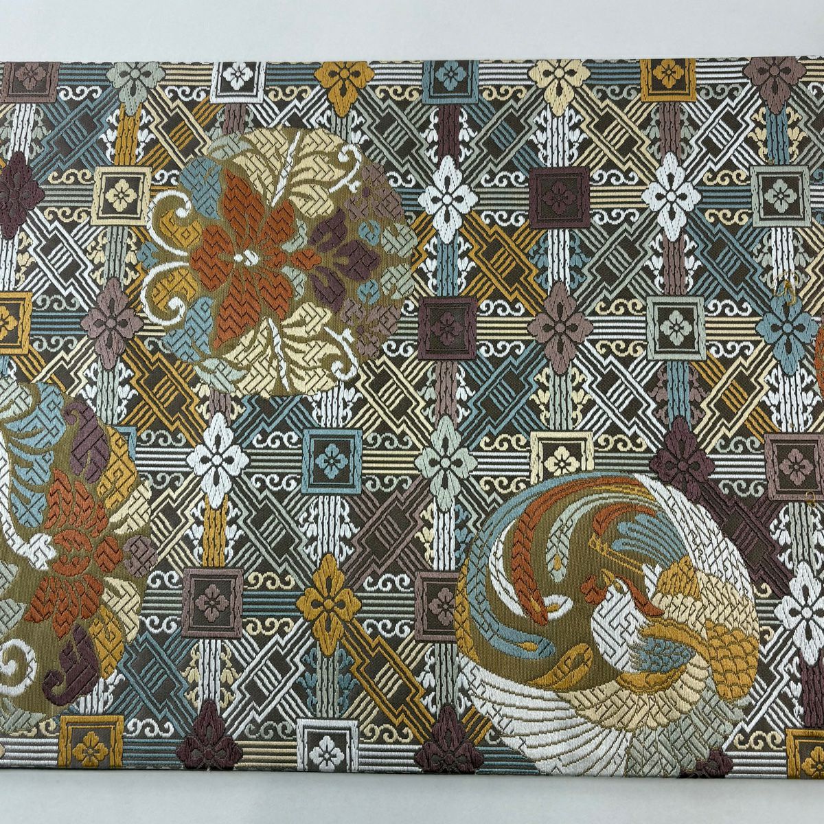 【美品】 袋帶 秀品級 鳥 花唐草紋 金金箔 灰紫 六通 純蠶絲