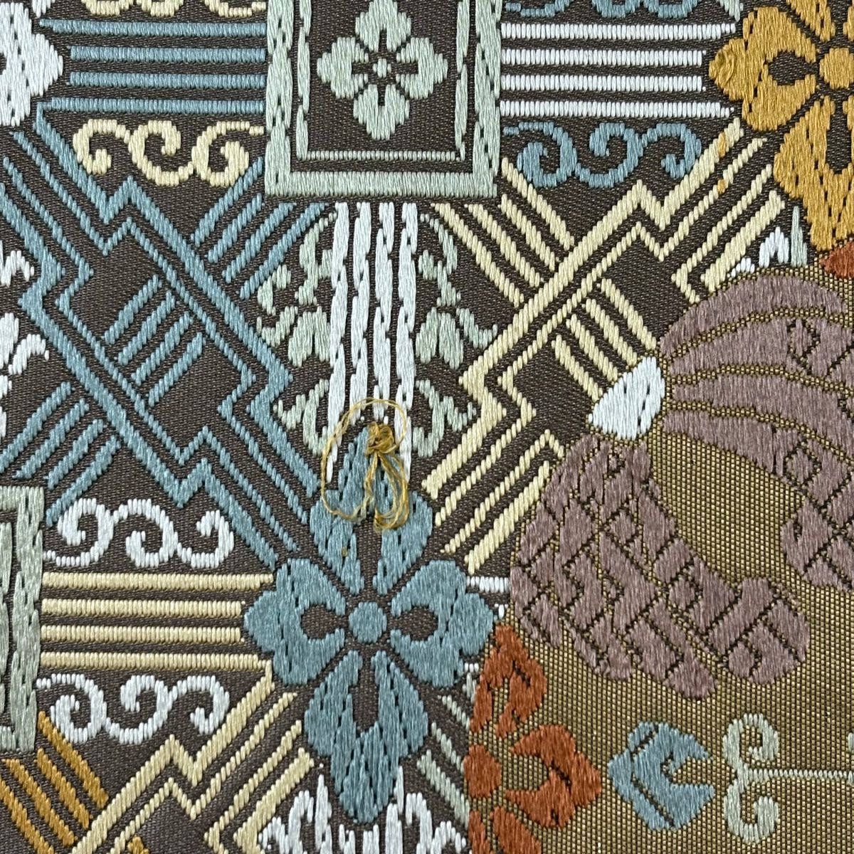 【美品】 袋帶 秀品級 鳥 花唐草紋 金金箔 灰紫 六通 純蠶絲