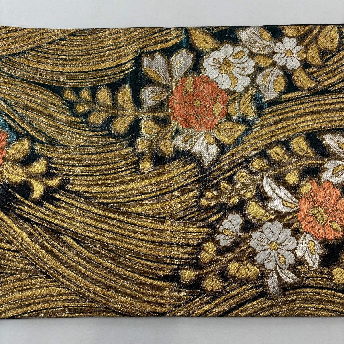 【美品】 袋帶 秀品級 振袖禮服禮服用 草花紋 金銀彩 金金箔 金色 六通 純蠶絲