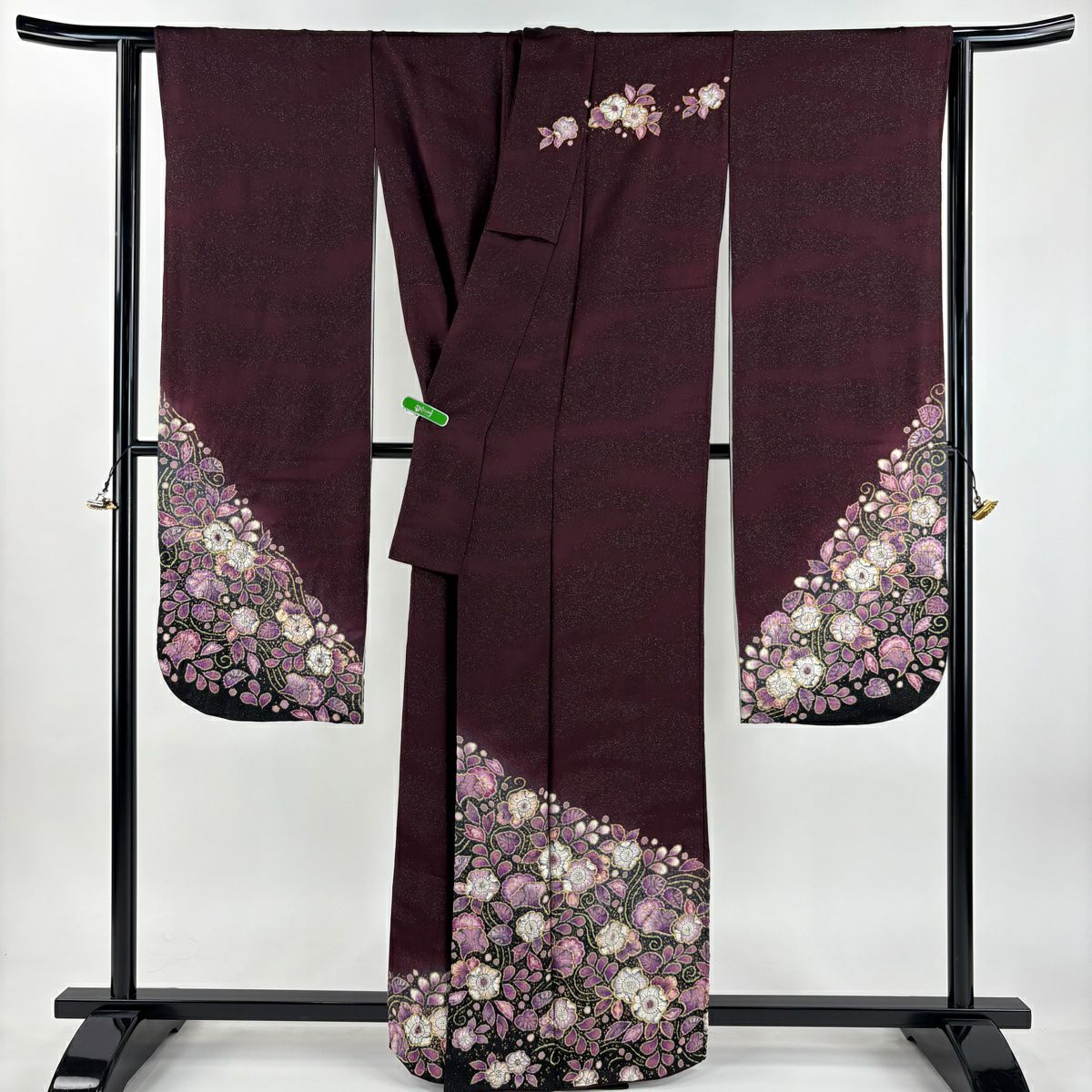 振袖禮服 身長161cm 袖長64cm M 雙層 翠山工房 落款あり 辻花染 銀通 金銀彩 濃紫 純蠶絲 逸品級