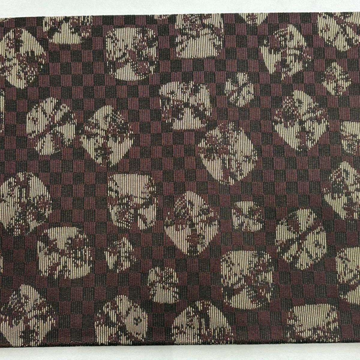 【美品】 袋帶 名古屋帶 優品級 市松樹 幾何學 紅茶 化纖
