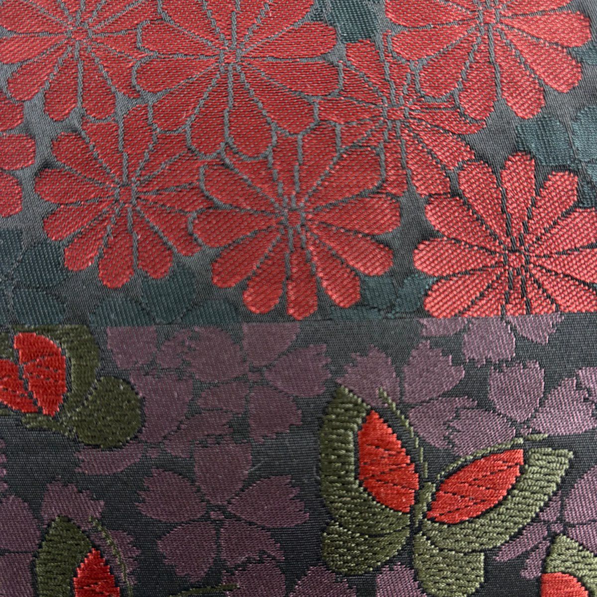 【美品】 袋帶 名古屋帶 優品級 櫻花 蝴蝶 墨色 化纖