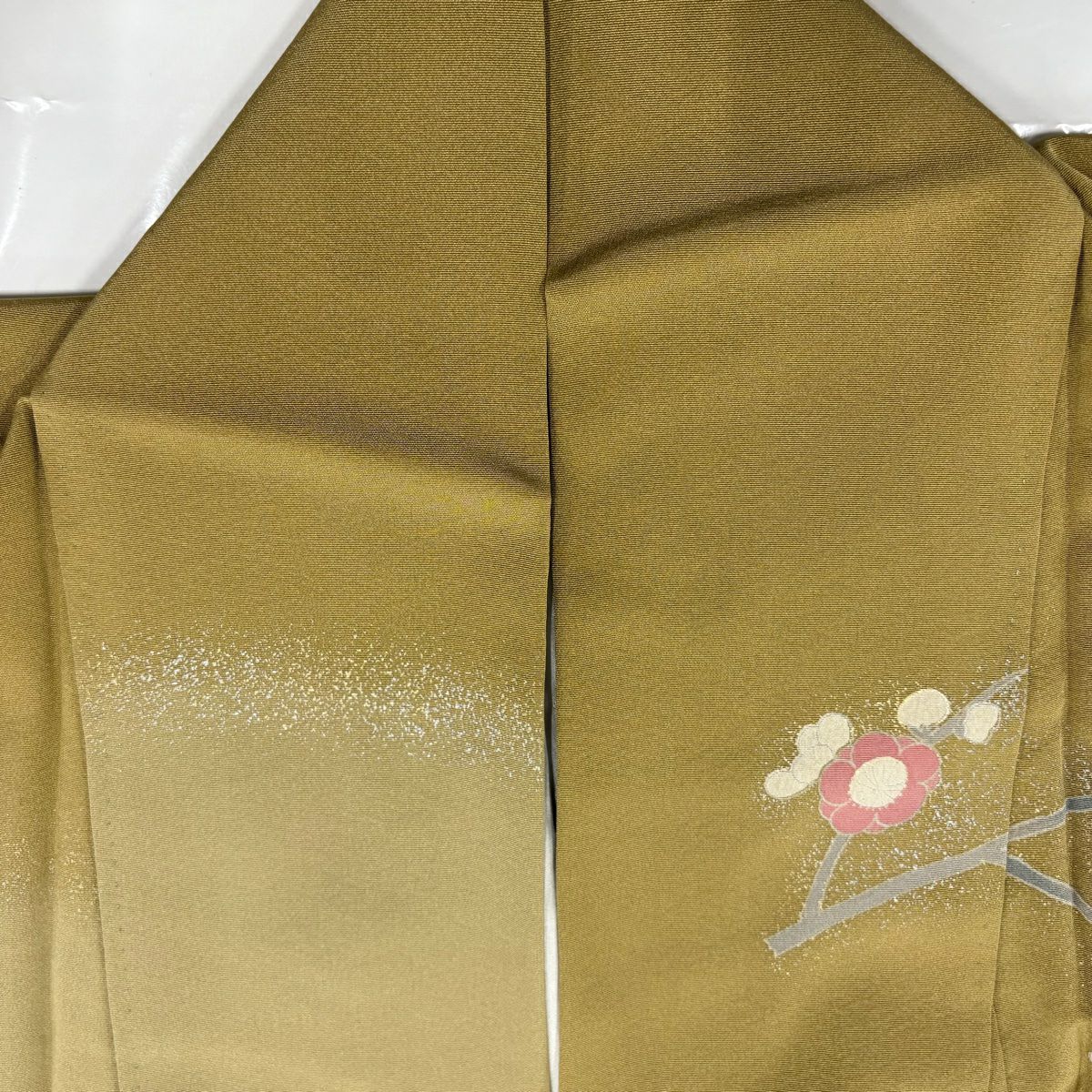 【美品】訪問服 身長165cm 袖長67cm M 雙層 枝梅花 菊花 金銀彩 抹茶 純蠶絲 秀品級