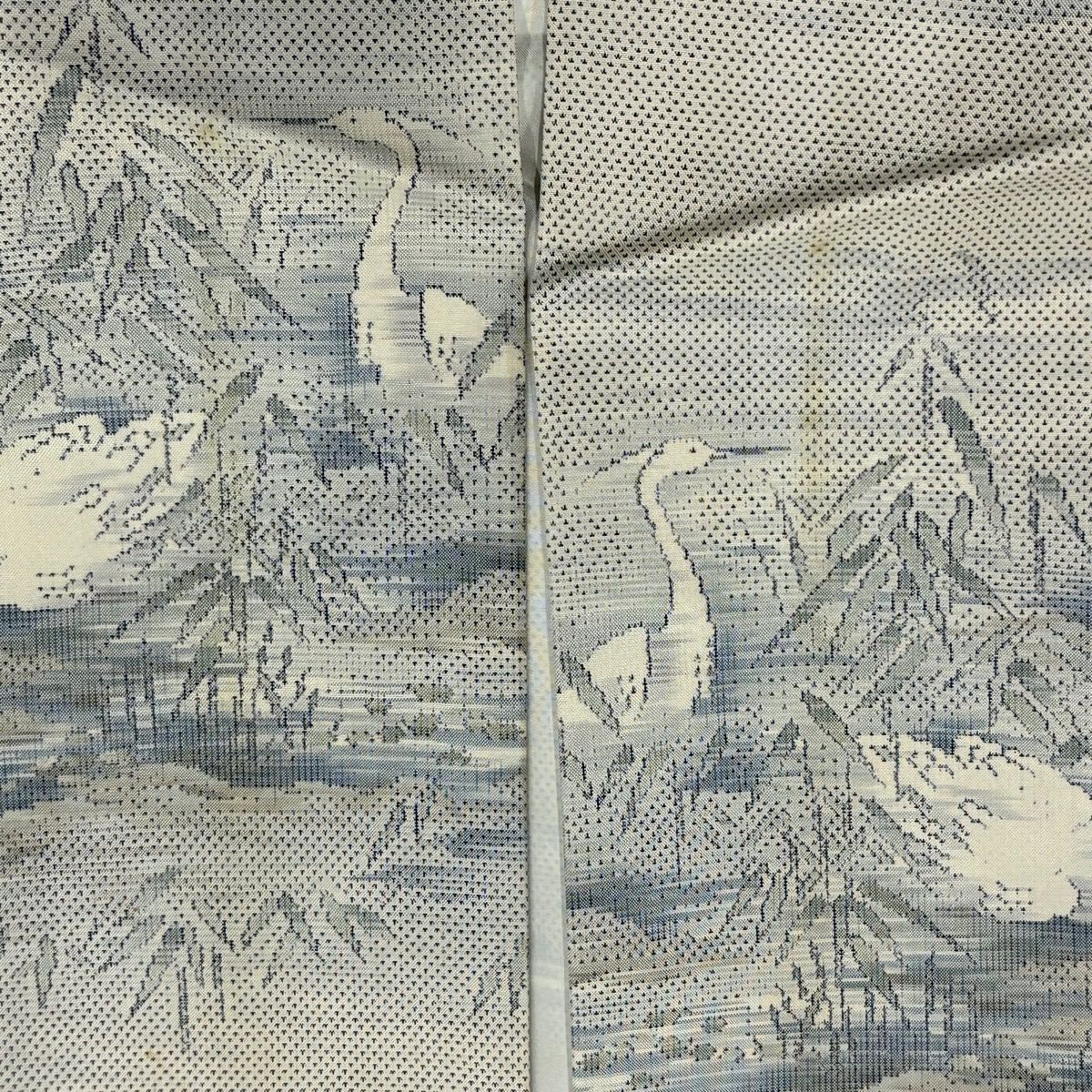 紬織 身長165cm 袖長69cm L 雙層 鳥葉 綠灰 純蠶絲 秀品級