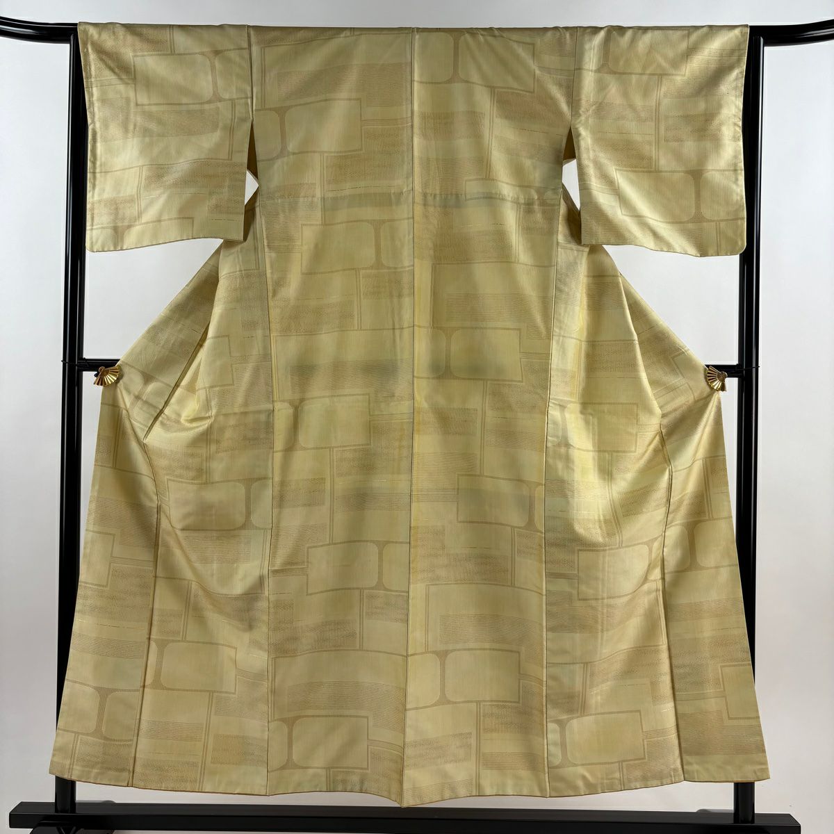小紋 身長154cm 袖長64.5cm M 雙層 幾何學圖案 米色 純蠶絲 優品級