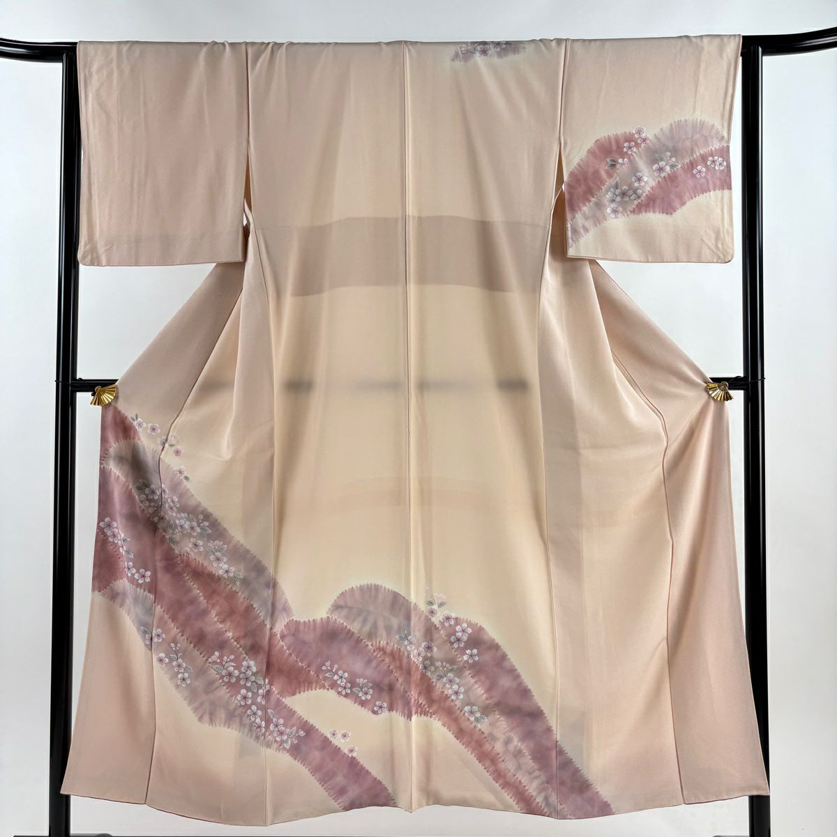 訪問服 身長152cm 袖長64cm M 雙層 櫻花 山脈 金彩裝飾 絞染 淺粉色 純蠶絲 優品級