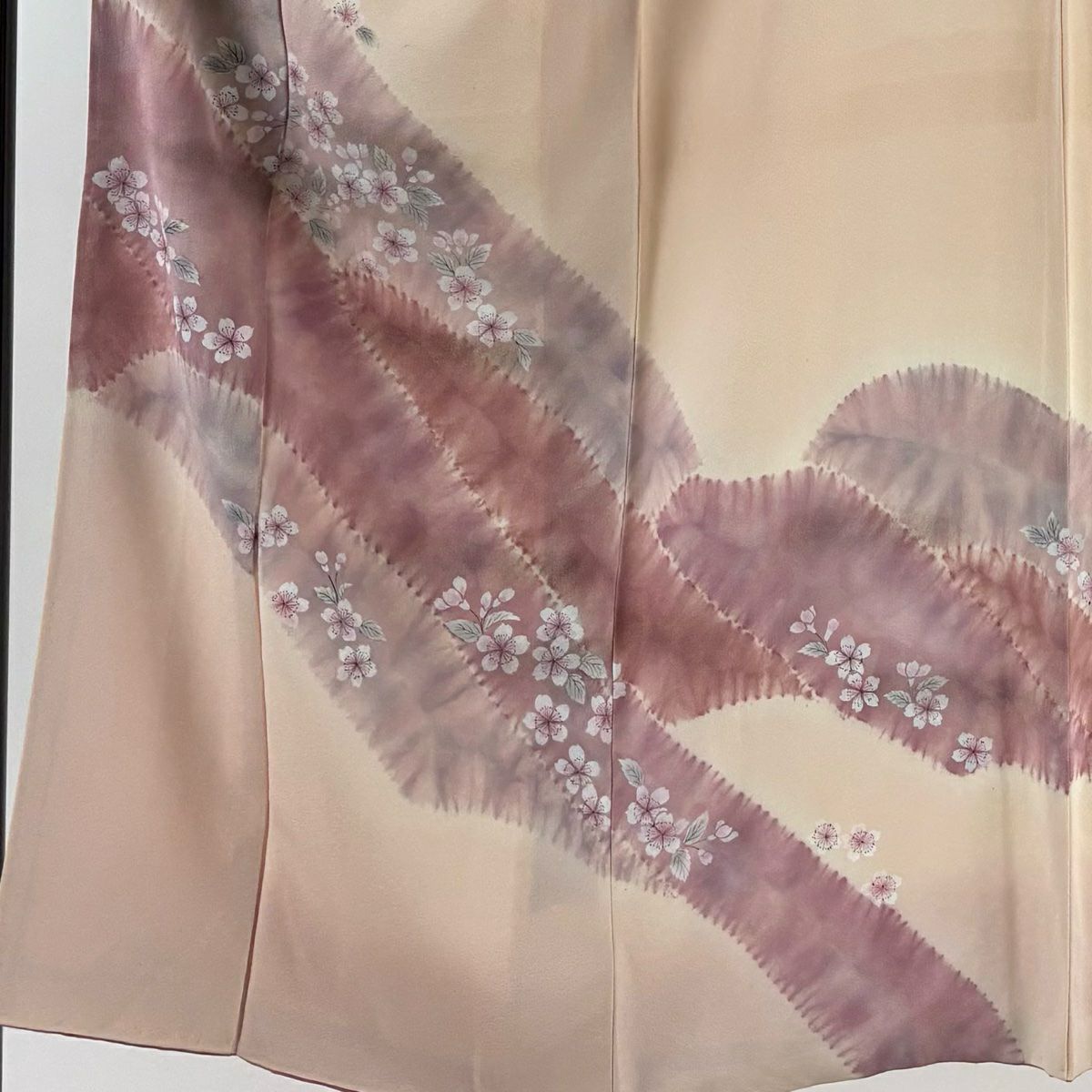 訪問服 身長152cm 袖長64cm M 雙層 櫻花 山脈 金彩裝飾 絞染 淺粉色 純蠶絲 優品級