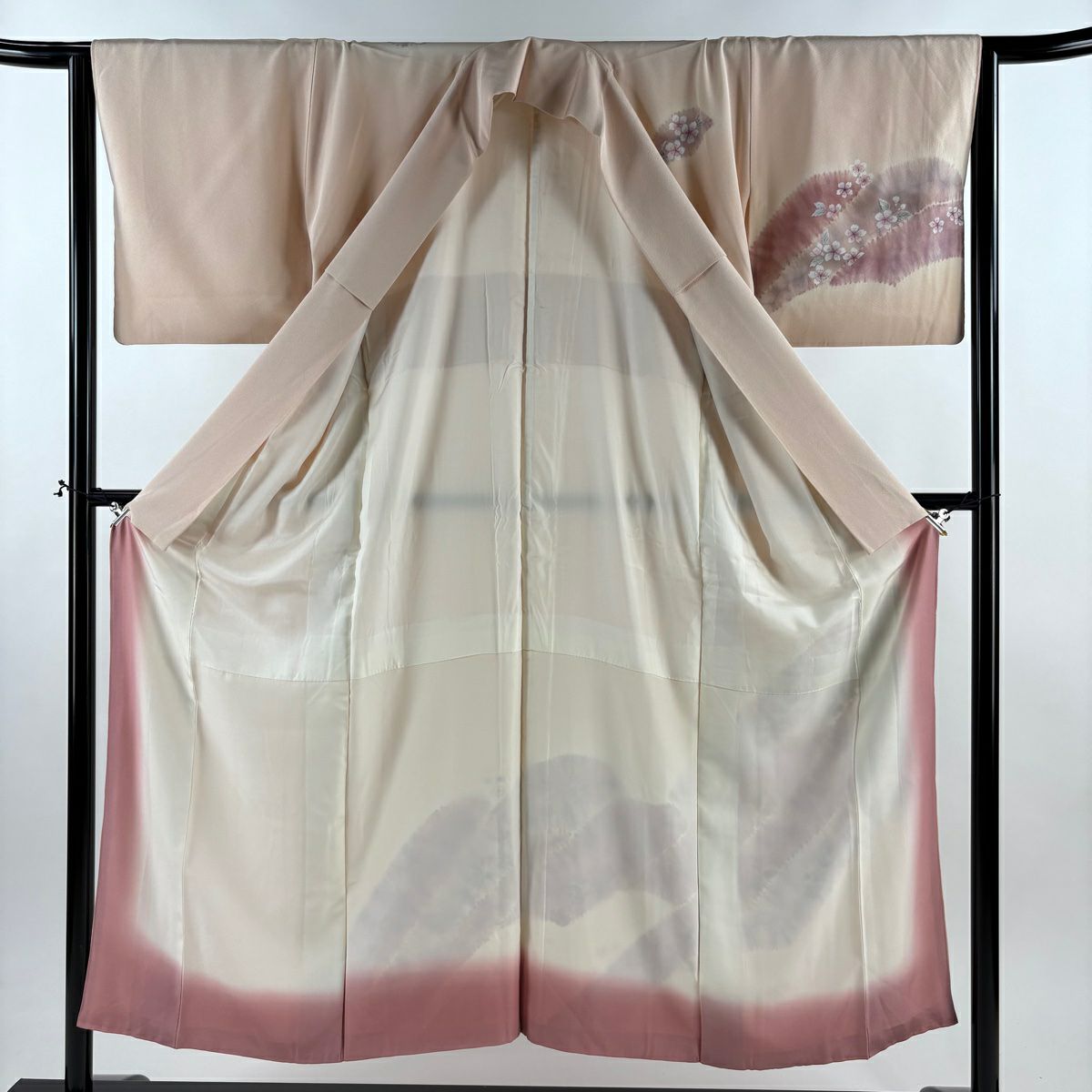 訪問服 身長152cm 袖長64cm M 雙層 櫻花 山脈 金彩裝飾 絞染 淺粉色 純蠶絲 優品級