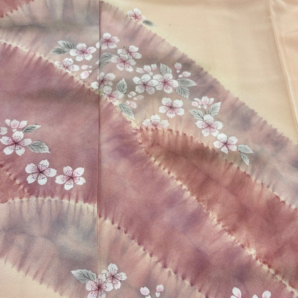 訪問服 身長152cm 袖長64cm M 雙層 櫻花 山脈 金彩裝飾 絞染 淺粉色 純蠶絲 優品級