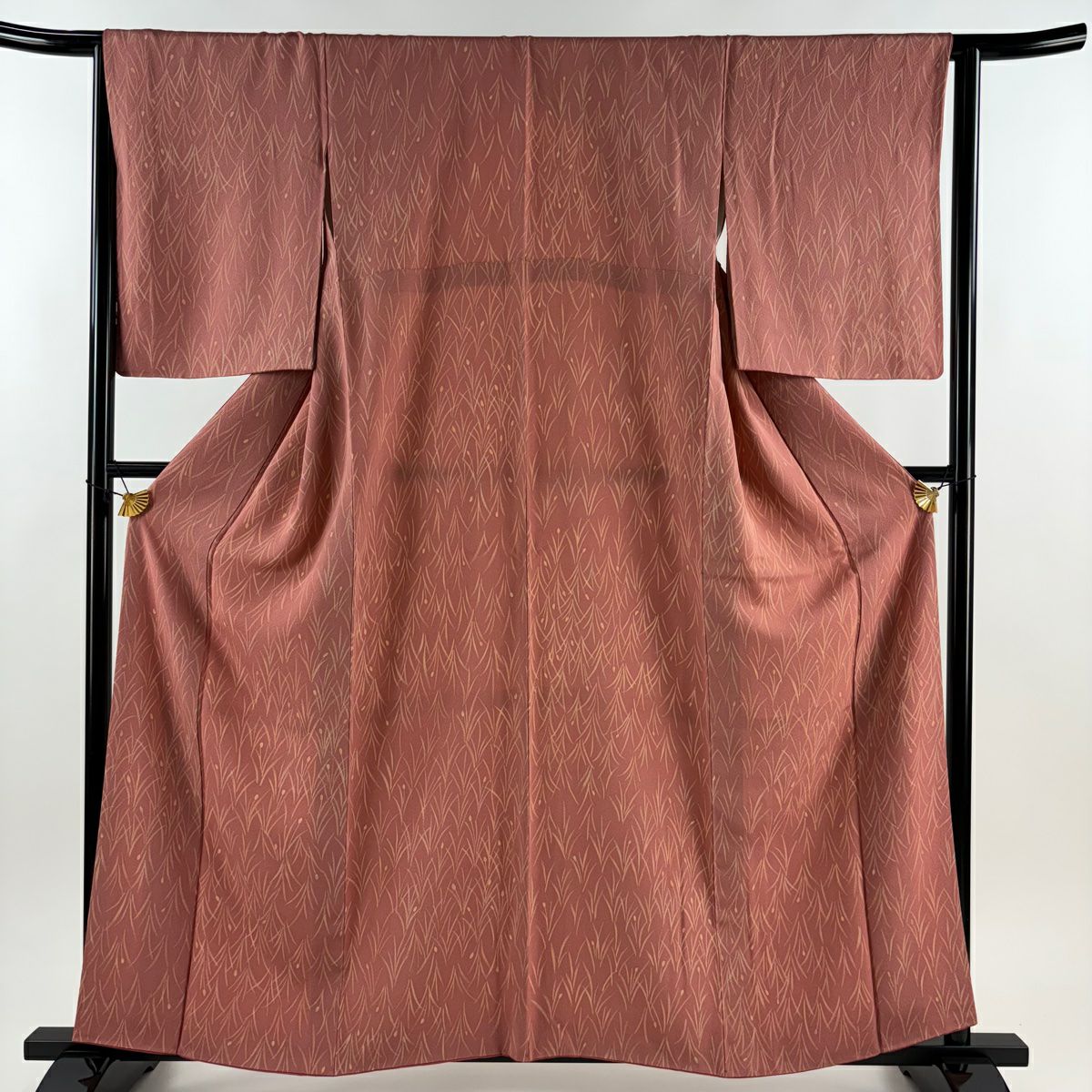 【美品】 小紋 身長160cm 袖長64cm M 雙層 蕾 鮭粉色 純蠶絲 優品級