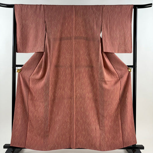 【美品】 小紋 身長160cm 袖長64cm M 雙層 蕾 鮭粉色 純蠶絲 優品級