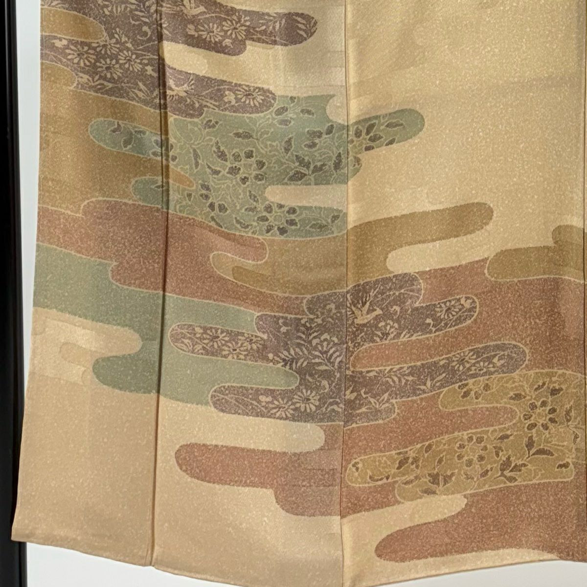 【美品】 付下 身長151cm 袖長62cm S 雙層 花鳥 ヱ霞 染分 淺米色 純蠶絲 優品級