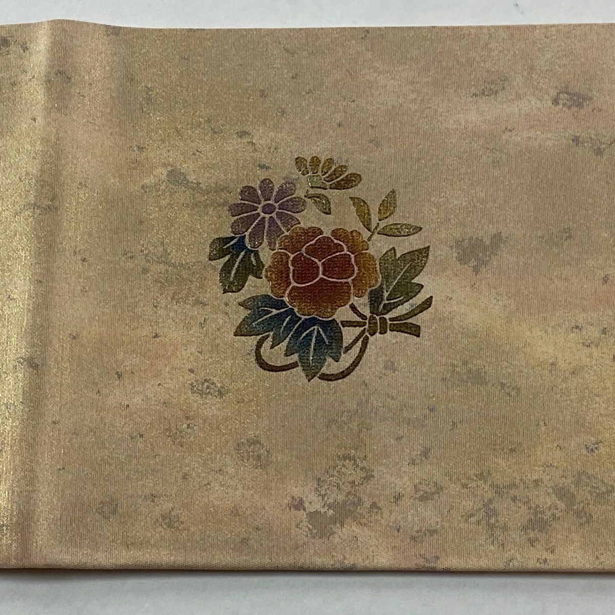 名古屋帶 秀品級 鳥 草花紋紋 金金箔 螺鈿 粉米色 純蠶絲