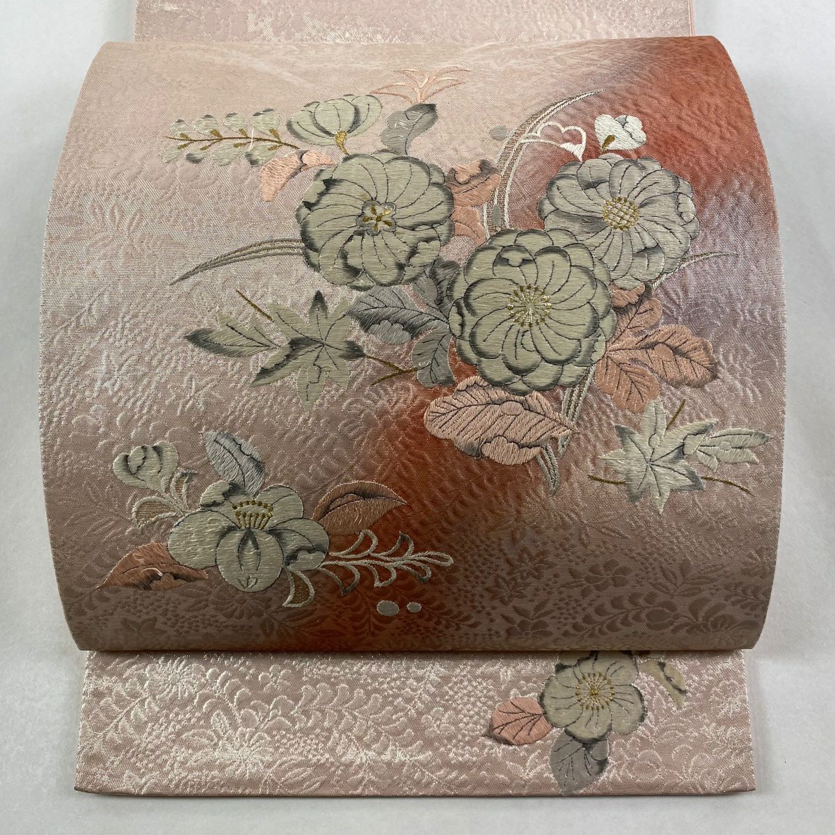 袋帶 秀品級 辻花染 霞 刺繡 金金箔 粉紅 お太鼓柄 純蠶絲