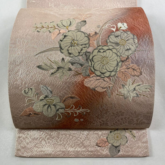 袋帶 秀品級 辻花染 霞 刺繡 金金箔 粉紅 お太鼓柄 純蠶絲