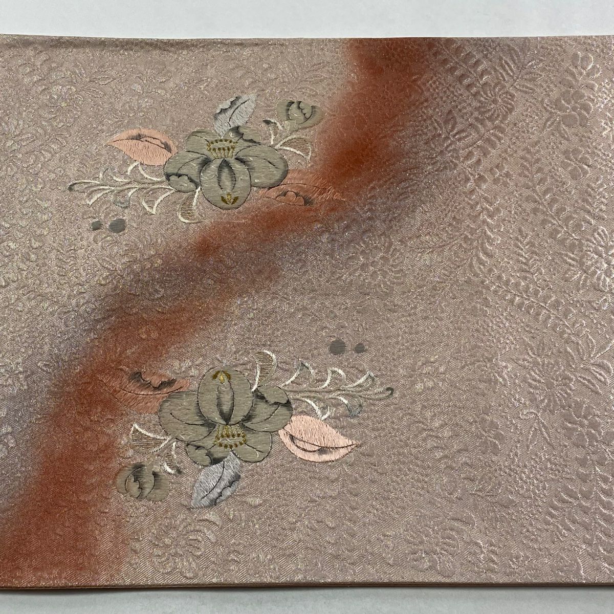 袋帶 秀品級 辻花染 霞 刺繡 金金箔 粉紅 お太鼓柄 純蠶絲