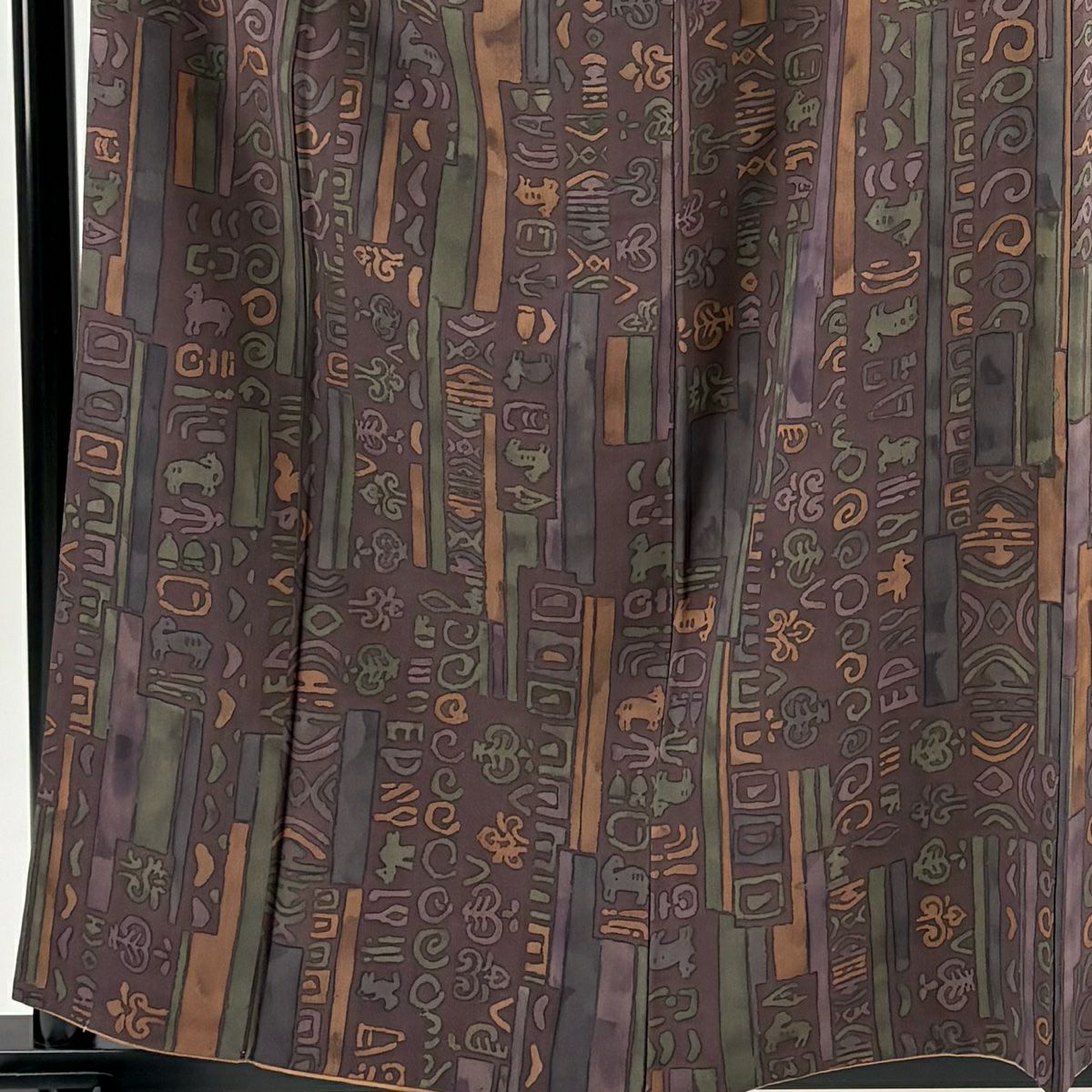 【美品】 小紋 身長159.5cm 袖長65cm M 雙層 動物 幾何圖案 紫 純蠶絲 優品級