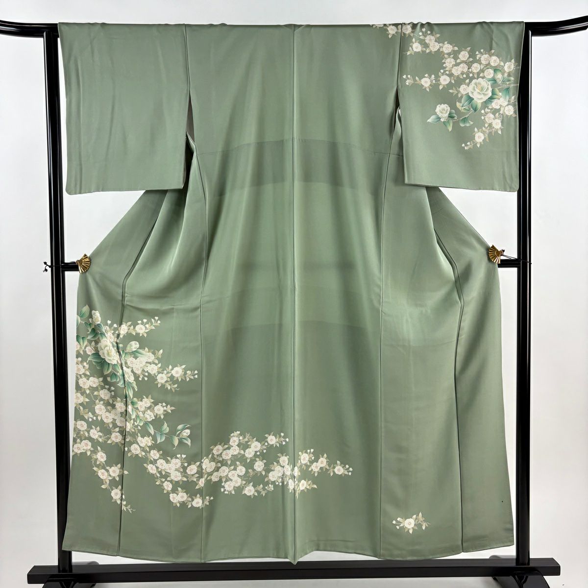 訪問服 身長154cm 袖長64cm M 雙層 椿 櫻花 灰綠 純蠶絲 秀品級