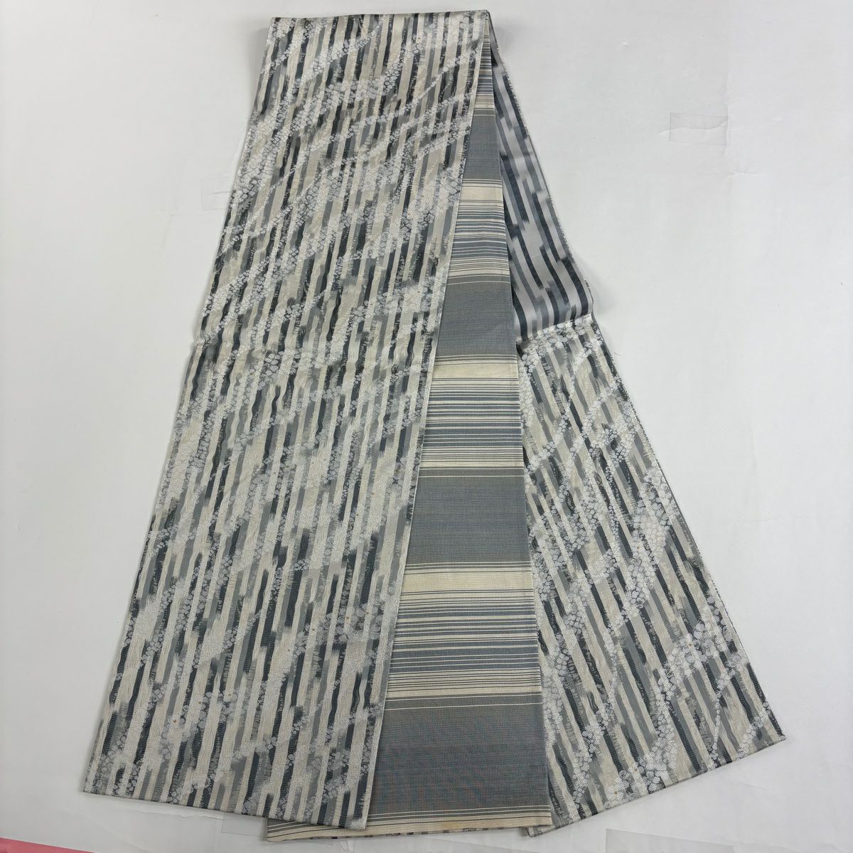 【美品】 紬織 身長160cm 袖長66cm M 雙層 袋帶套裝 松樹竹子梅花 蝶 焦茶 純蠶絲 名品級