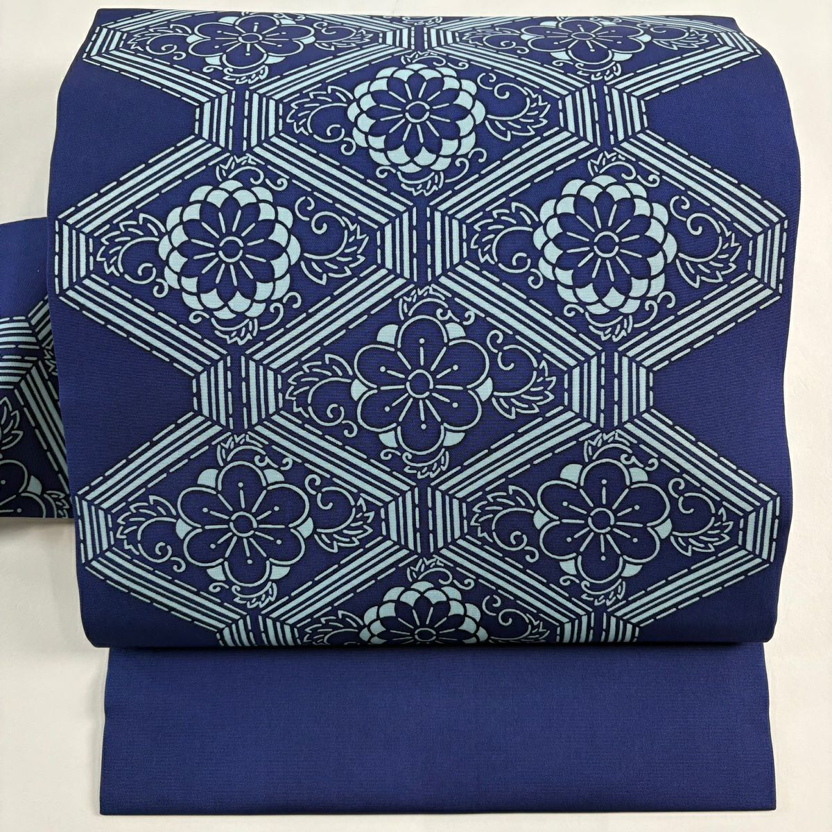 【美品】名古屋帶 秀品級 花唐草紋 深藍 純蠶絲