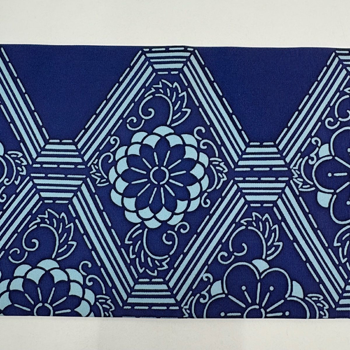 【美品】名古屋帶 秀品級 花唐草紋 深藍 純蠶絲