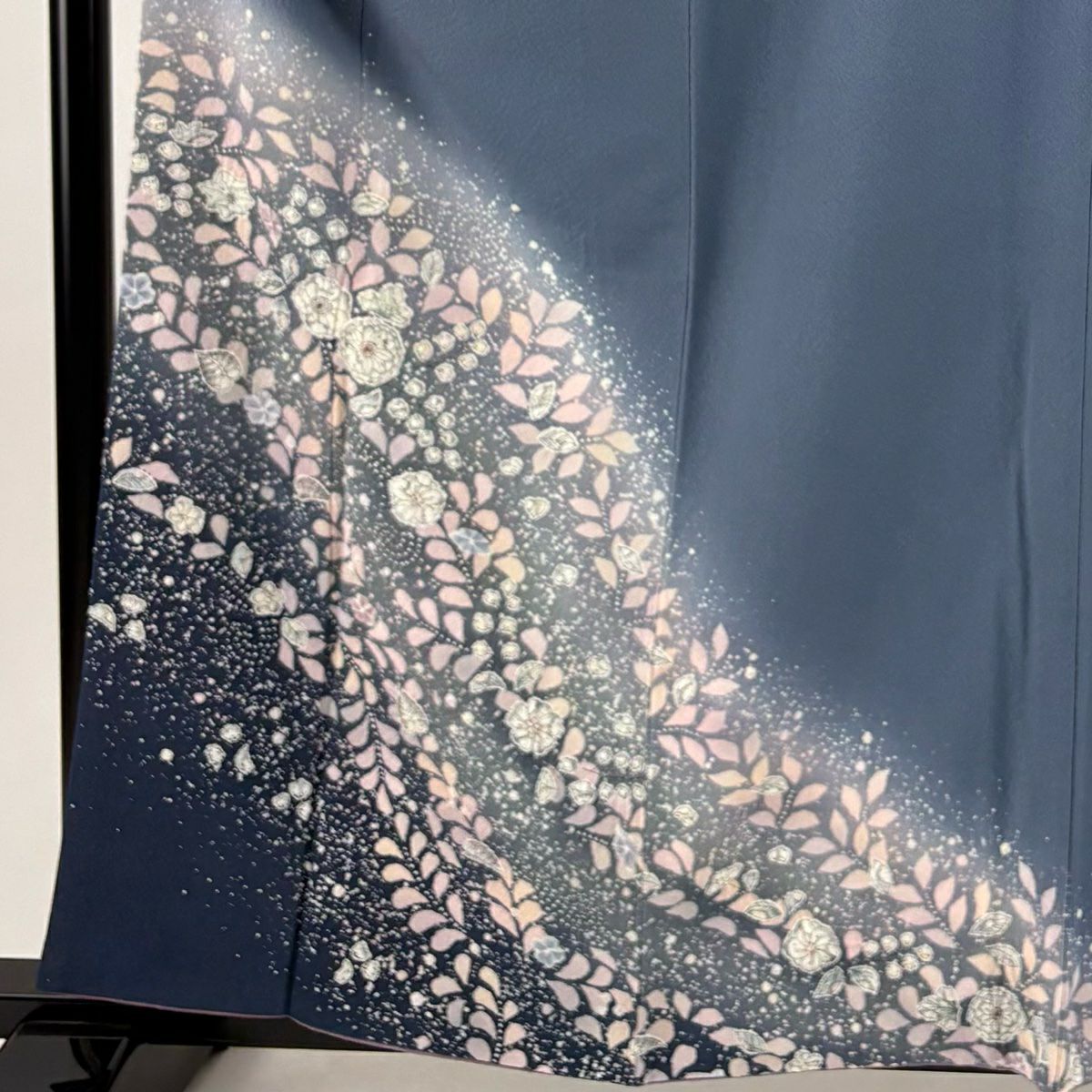 付下 身長160.5cm 袖長67cm M 雙層 翠山工房 落款あり 辻花染 染分 ぼかし 青灰 純蠶絲 名品級