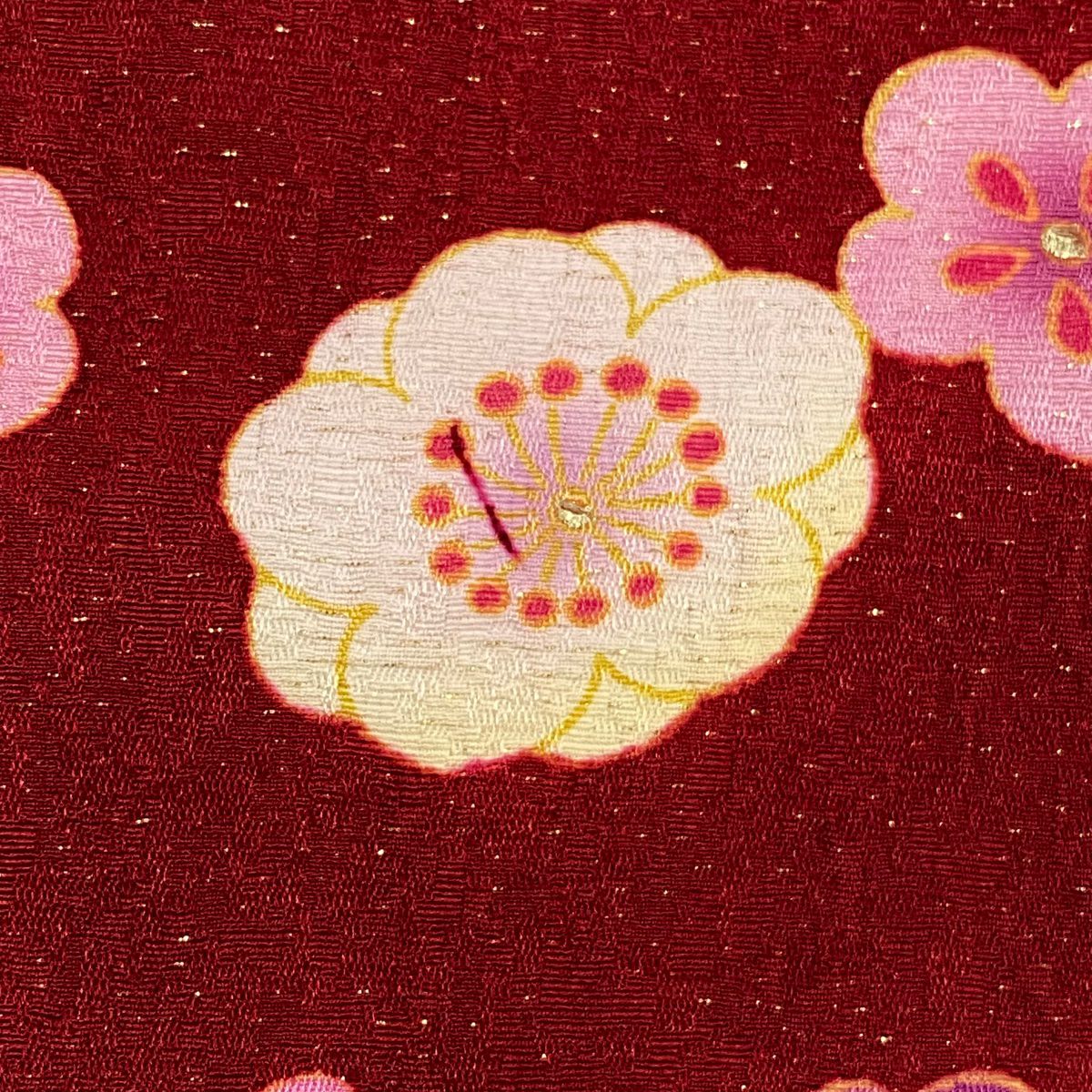 【美品】振袖禮服 身長157.5cm 袖長65cm M 雙層 手鞠 櫻花 金金箔 金通し 紅 純蠶絲 名品級