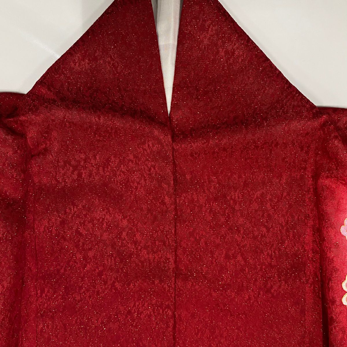 【美品】振袖禮服 身長157.5cm 袖長65cm M 雙層 手鞠 櫻花 金金箔 金通し 紅 純蠶絲 名品級