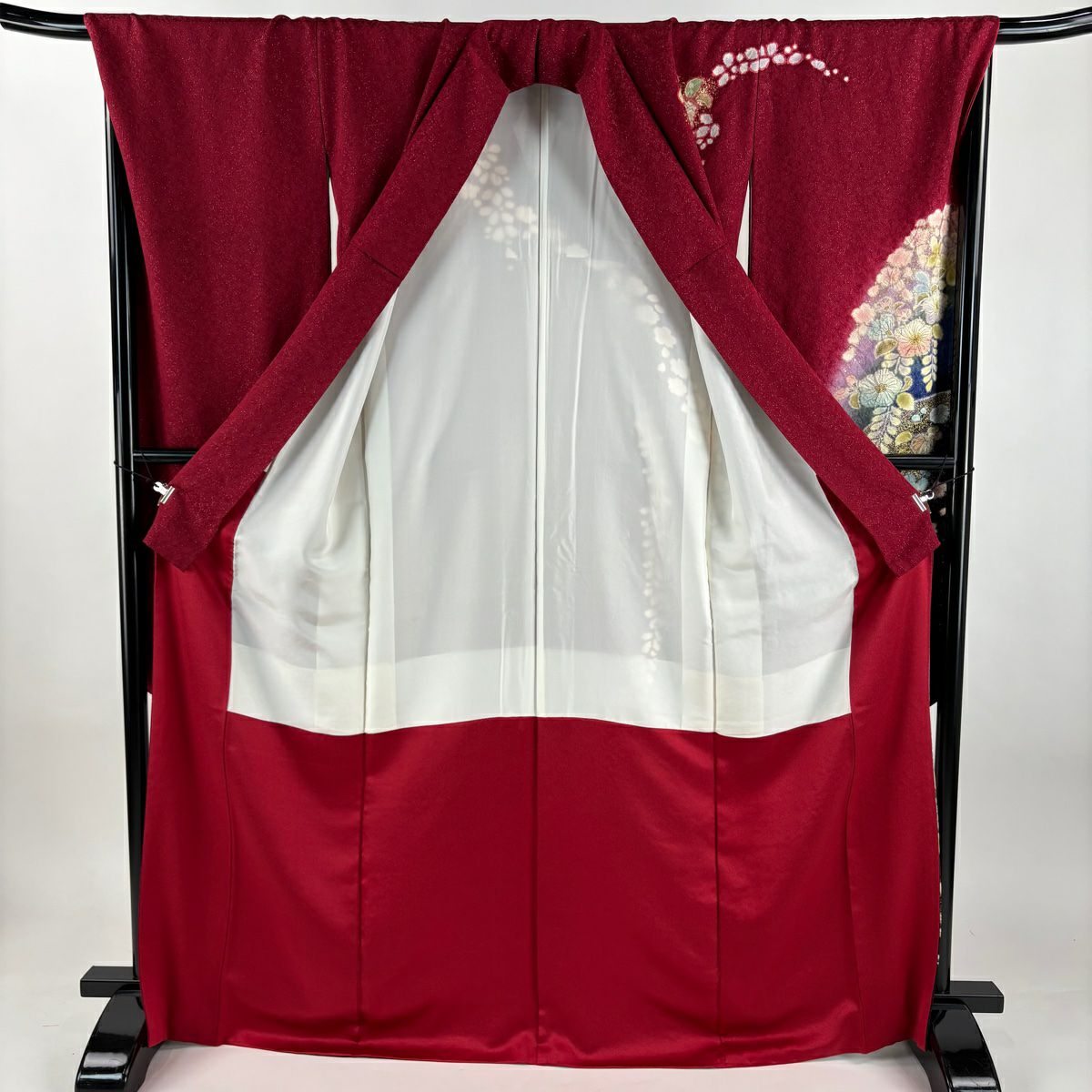 振袖禮服 身長169cm 袖長69cm L 雙層 辻花染 流水 金通し 漸層 錦紅 純蠶絲 名品級