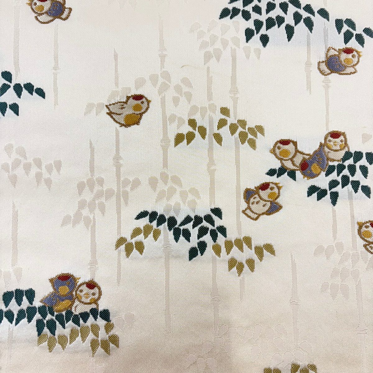名古屋帶 名品級 雀 竹子 奶油色 純蠶絲