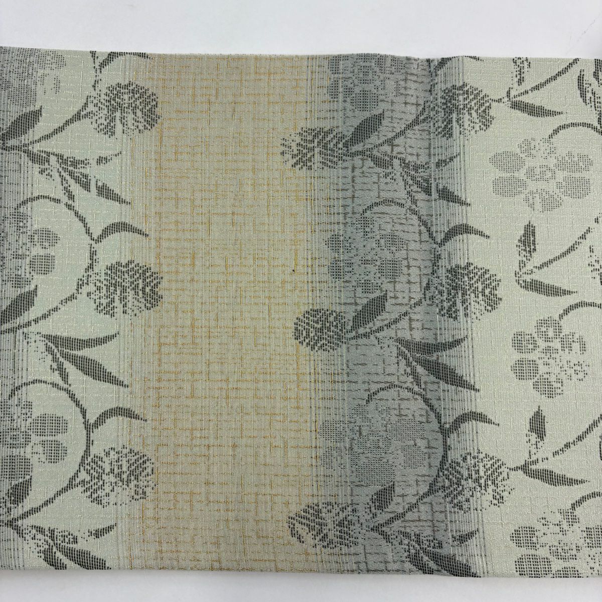 【美品】 袋帶 名品級 笹蔓 灰綠 六通 純蠶絲