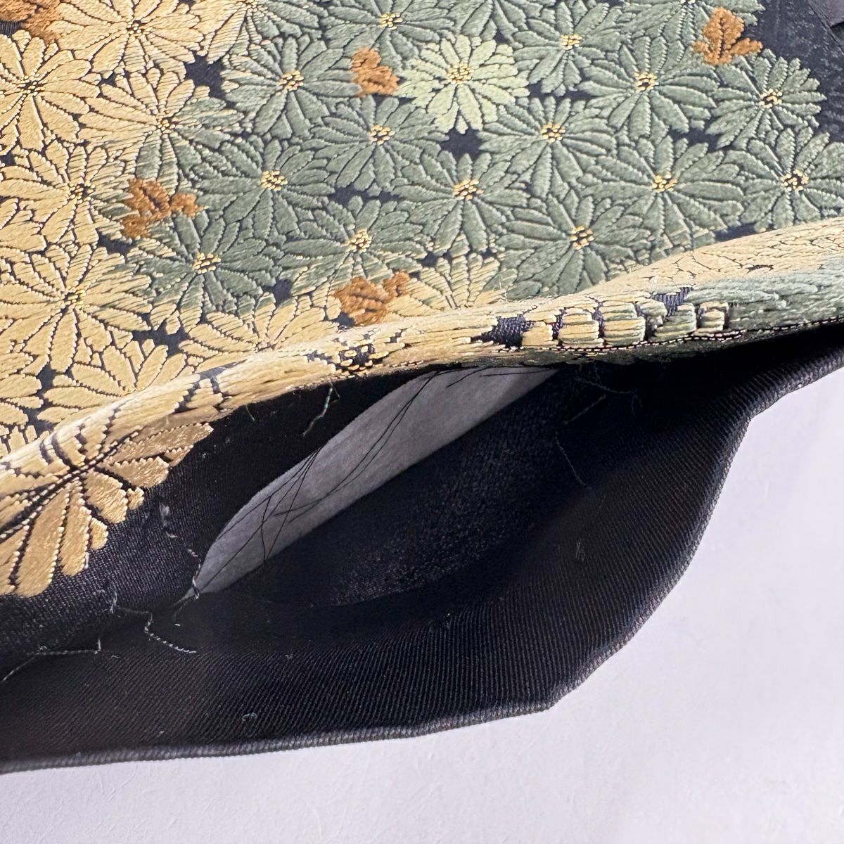 【美品】 袋帶 名品級 菊花盡頭 黑 全通 純蠶絲