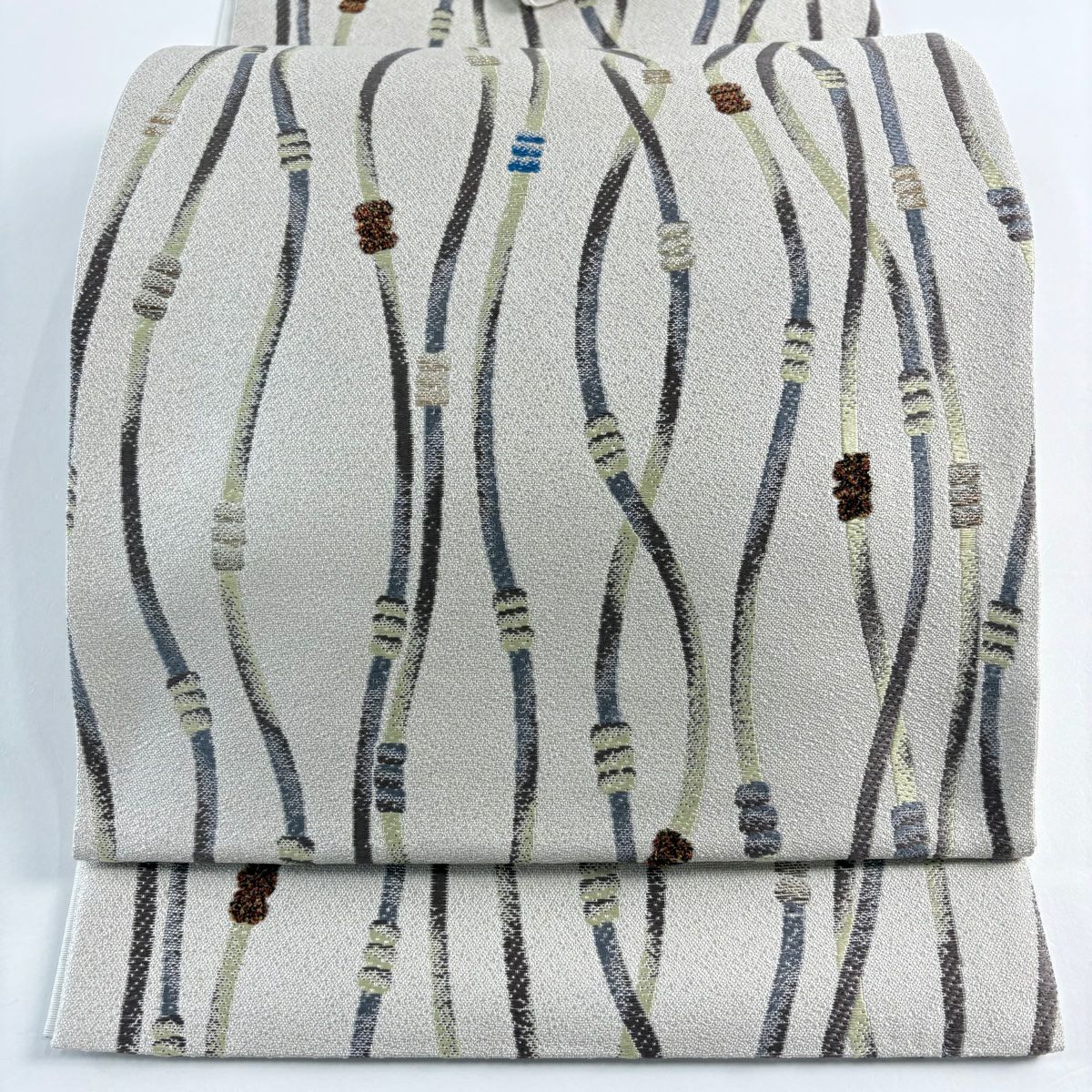 【美品】 袋帶 名品級 帶締 金金箔 米色 大鼓圖案 純蠶絲