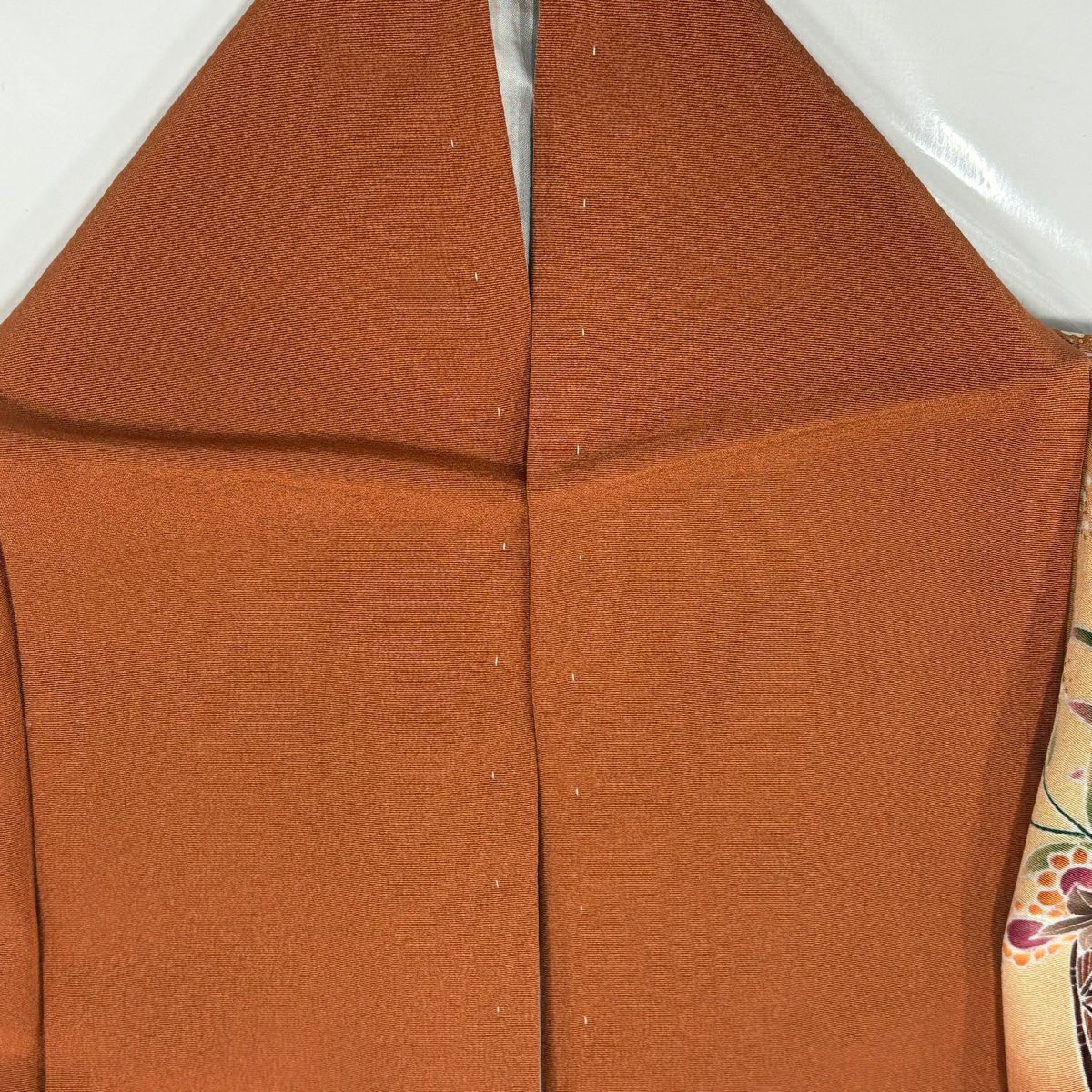 【美品】訪問服 身長159cm 袖長63cm S 雙層 花籠 草花紋紋 金彩裝飾 染分 紅茶 純蠶絲 秀品級