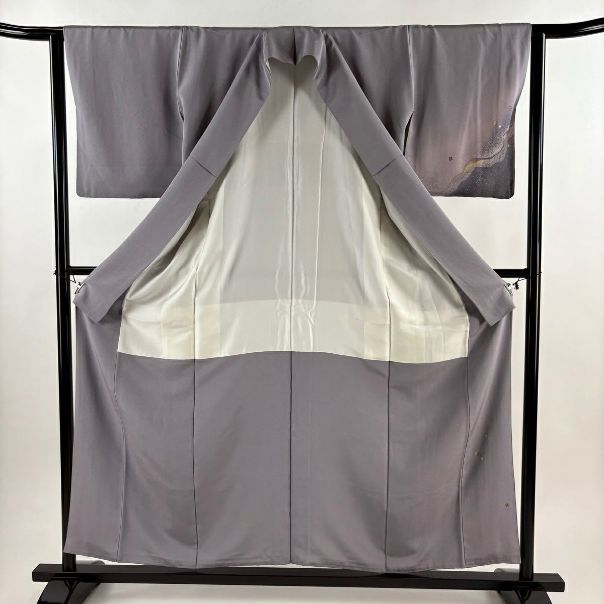 付下 身長157cm 袖長62cm S 雙層 金金箔散佈 霞 金銀彩 漸層 灰紫 純蠶絲 優品級 一個紋