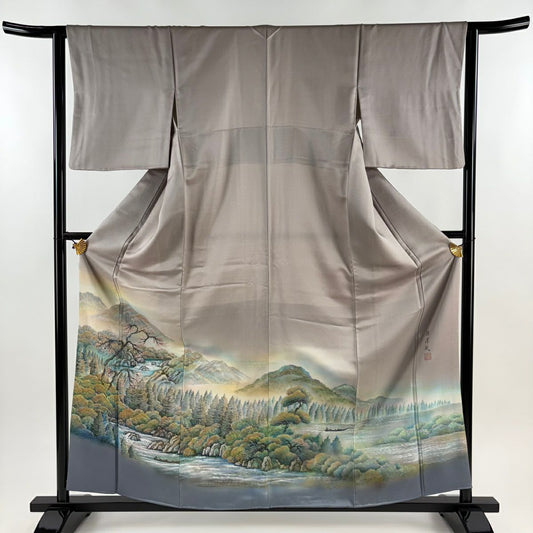 【美品】 留袖禮服禮服 身長159.5cm 袖長61.5cm S 雙層 保津峽 落款あり 保津峽 金銀彩 漸層 薄小豆 純蠶絲 優品級