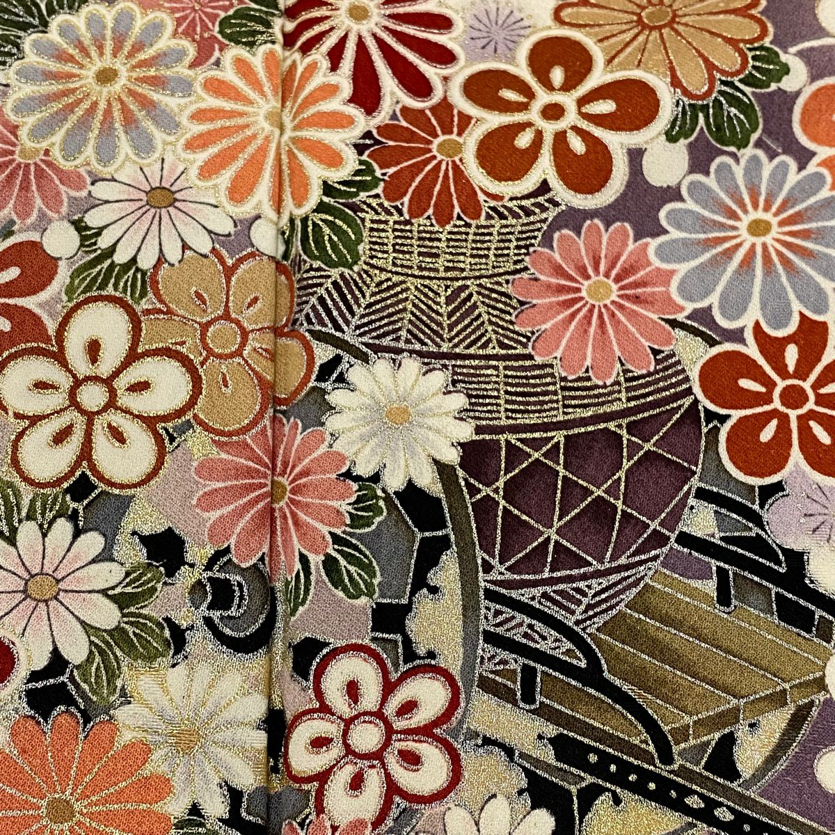 【美品】振袖禮服 身長163cm 袖長63cm S 雙層 花車 扇子 金銀彩 漸層 粉色 純蠶絲 優品級