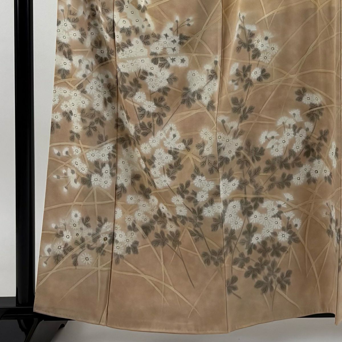 【美品】訪問服 身長161cm 袖長65cm M 雙層 草花紋紋 漸層 薄茶 純蠶絲 優品級