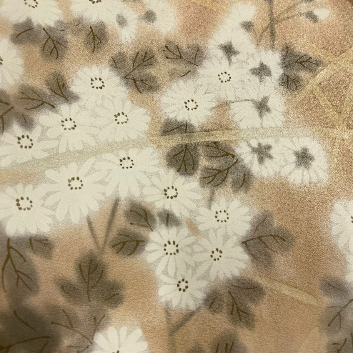 【美品】訪問服 身長161cm 袖長65cm M 雙層 草花紋紋 漸層 薄茶 純蠶絲 優品級