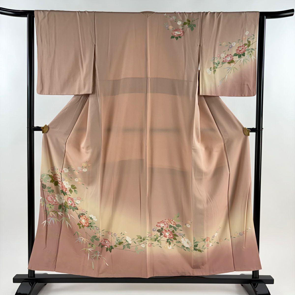 【美品】訪問服 身長155cm 袖長63.5cm S 雙層 枝花 笹 金彩裝飾 染分 粉米色 純蠶絲 秀品級