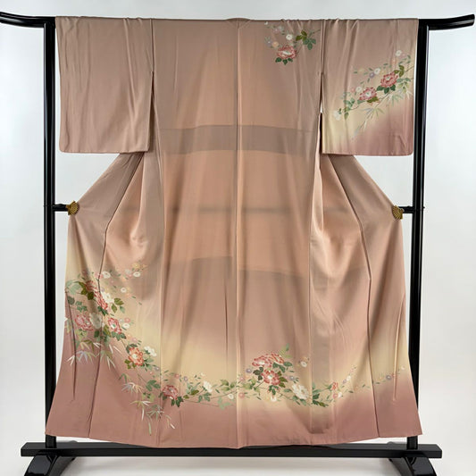【美品】訪問服 身長155cm 袖長63.5cm S 雙層 枝花 笹 金彩裝飾 染分 粉米色 純蠶絲 秀品級
