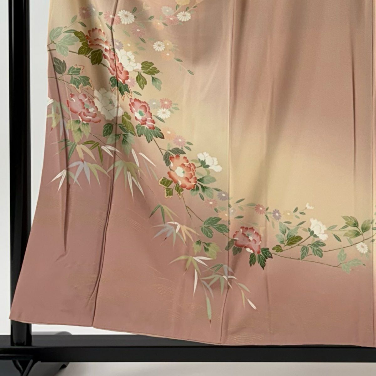【美品】訪問服 身長155cm 袖長63.5cm S 雙層 枝花 笹 金彩裝飾 染分 粉米色 純蠶絲 秀品級