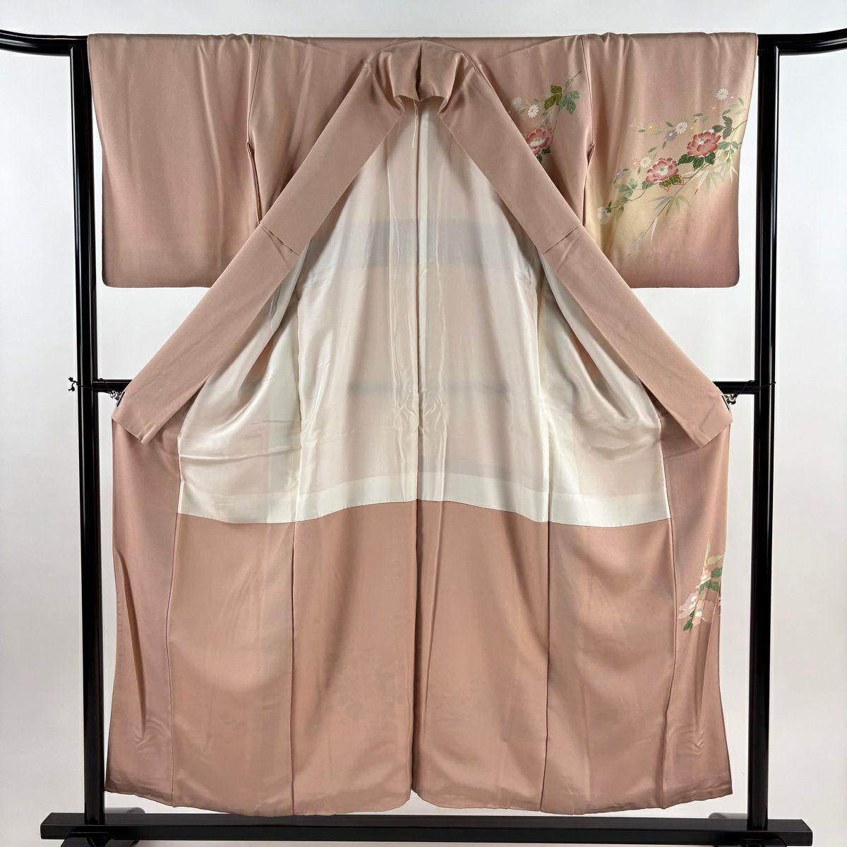 【美品】訪問服 身長155cm 袖長63.5cm S 雙層 枝花 笹 金彩裝飾 染分 粉米色 純蠶絲 秀品級