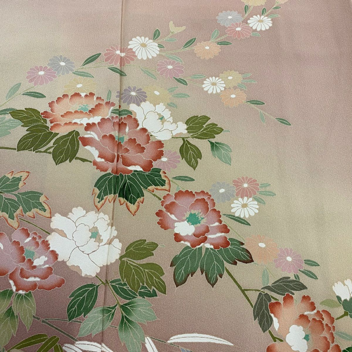 【美品】訪問服 身長155cm 袖長63.5cm S 雙層 枝花 笹 金彩裝飾 染分 粉米色 純蠶絲 秀品級