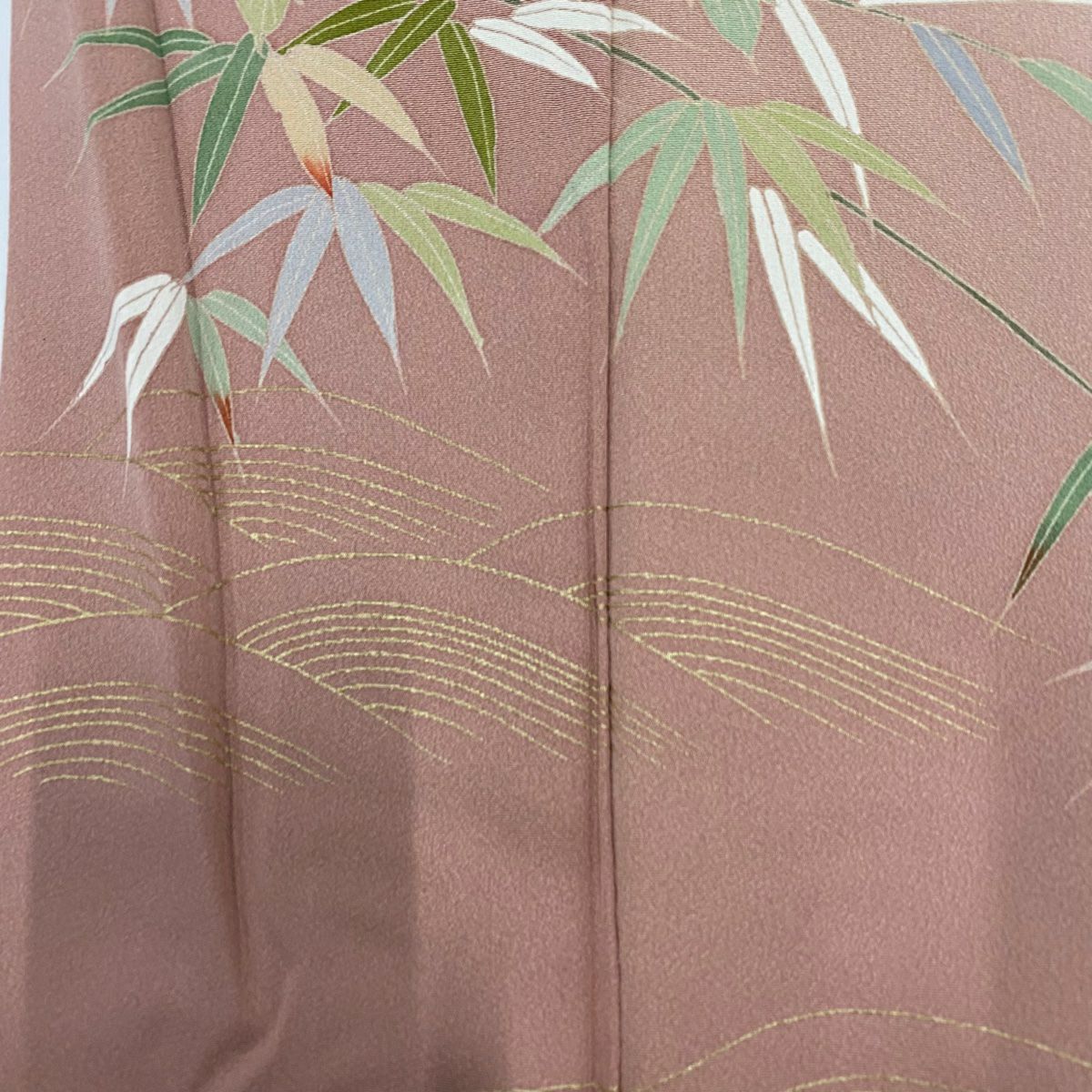 【美品】訪問服 身長155cm 袖長63.5cm S 雙層 枝花 笹 金彩裝飾 染分 粉米色 純蠶絲 秀品級